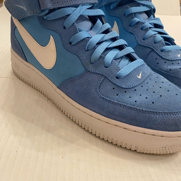 Nike Air Force 1 Men’s Mid High-Top Sneakers size 10 light blue white used - Picture 3 of 12